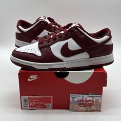 Elevate your sneaker game with these Nike Dunk Low Retro Team Red sneakers in size 10.5. The burgundy leather upper adds a touch of sophistication to these athletic shoes, while the multicolor accents give them a pop of personality. These sneakers are perfect for any man who wants to add a stylish flair to his wardrobe. The Nike Dunk Low sneakers feature a low top design and are made with quality leather materials. The DD1391-601 style code, release year of 2022, and Nike Dunk product line make these sneakers a must-have for any sneakerhead. These shoes are perfect for casual wear or for athletes who want to show off their style on the court. Nike Dunk Low Team Red, Red Dunks, Dunks Low, Athletic Shoes Nike, Team Red, Dunks Nike, Nike Sb Dunks, Nike Dunk Low, Dunk Low