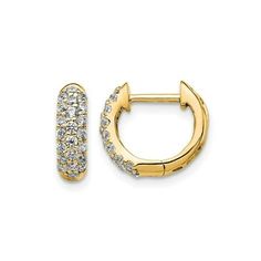 Set in shimmering polished 10 karat yellow gold, these round hinged huggie hoop earrings flaunt a collection of striking diamonds 1/2 carat (ctw) set along the curved gold foundation. A real crowd favorite. 1/2 Carat (ctw) Diamond Hoop Earrings in 10K Yellow Gold Size: one size.  Gender: female.  Age Group: adult. Diamond Hoop Earrings, Huggie Hoop Earrings, 2 Carat, Buy 1, Gender Female, Womens Watches, Women's Earrings, Jewelry Watches, Age Group