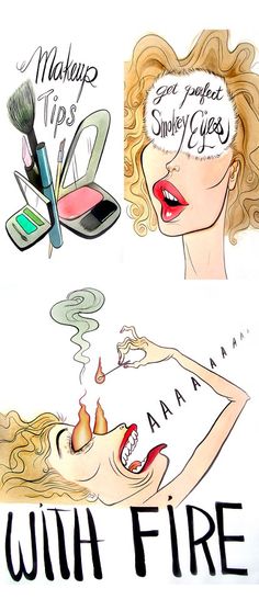 an advertisement for makeup with fire on it