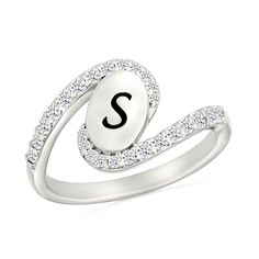 Create a personalized design with this engravable white lab-created sapphire bypass ring. Sterling silver The tilted oval-shaped center can be engraved with up to two initials of your choosing White lab-created sapphires line the swirling, bypassing shank Elegant White Initial Ring With Engraving, Personalized Initial Ring In White For Anniversary, Elegant White Initial Ring Engraved, White Engraved Diamond Ring, Elegant White Engraved Initial Ring, Personalized White Initial Ring For Anniversary, White Initial Ring For Anniversary, White Engraved Initial Ring For Anniversary, Elegant Personalized White Rings