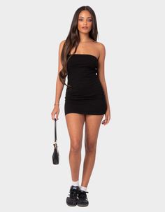 Simple In All The Right Ways, This Strapless Mini Dress Is The Ideal Closet Staple That Can Seamlessly Take You From Day To Night. Mini Dress. Strapless Fit. 95% Cotton, 5% Spandex. Model Wears Size S. Model Height Is 5'7. Item Care: Wash With Similar Color. | Edikted Gemma Strapless Mini Dress Little Black Strapless Dress, Grey Strapless Dress, Clubbing Mini Dress, Strapless Dress Mini, Casual Strapless Mini Dress For Club, Casual Bandeau Mini Dress For Night Out, Casual Strapless Tube Top For Club, Strapless Black Mini Dress, Strapless Black Dress Outfit