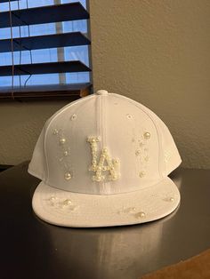 Distressed hat with pearls :) Bedazzled Hat, Hat With Pearls, Pearl Hat, Custom Fitted Hats, Dope Hats, Distressed Hat, Pearls Diy, Handmade Hat, Oct 1