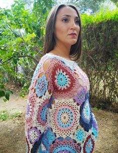 Crochet motifs sweater crochet blouse Spring Summer Boho | Etsy Bohemian Multicolor Summer Sweater, Multicolor Hand Knitted Crochet Top For Festivals, Handmade Bohemian Multicolor Tops, Handmade Multicolor Bohemian Tops, Fall Multicolor Hand Knitted Crochet Top, Bohemian Multicolor Crochet Top For Spring, Multicolor Bohemian Crochet Top For Spring, Bohemian Multicolor Sweater For Beach, Hand Knitted Multicolor Crochet Top For Spring