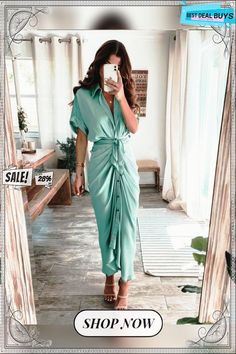 Chic Chic Tie Maxi Dress Elegant Shirt Dress For Date Night In Summer, Elegant Summer Shirt Dress For Date Night, Summer Evening Shirt Dress, Chic Shirt Dress For Summer Party, Chic Summer Shirt Dress For Party, Elegant Summer Shirt Dress For Party, Chic Summer Evening Shirt Dress, Elegant Summer Party Shirt Dress, Chic Maxi Shirt Dress For Summer