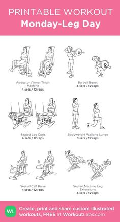 the printable workout poster for monday - leg day