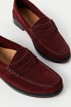 G.H. Bass Whitney Loafer | Free People Classic Burgundy Loafers For Office, Elegant Burgundy Loafers With Rubber Sole, Classic Slip-on Dress Shoes With Suede Lining, Classic Burgundy Loafers With Rubber Sole, Burgundy Leather Sole Loafers For Workwear, Burgundy Slip-on Loafers For Business, Classic Burgundy Leather Shoes With Rubber Sole, Classic Oxfords For Business In Fall, Business Wingtip Loafers For Fall