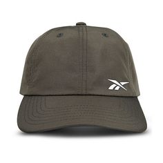 the khaki hat is made from an olive green cotton twil with white logo