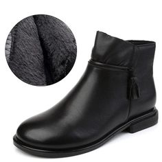 Cozy and Chic: Handmade Leather Ankle Boots for Your Winter Wardrobe - Casual Shoes. Looking for a comfortable and stylish pair of shoes to keep your feet warm this winter? Check out these beautiful ankle boots! These boots are handmade with care, so you can be sure that they are of the highest quality. They feature a genuine cow leather upper and a round toe shape, giving them a retro look that is both fashionable and functional. The boots have a side zip closure and a low, flat heel, making th Black Winter Boots, Basic Boots, Women's Casual Shoes, Boot Types, Casual Shoes Women, Handmade Leather, Leather Ankle Boots, Women's Casual, Winter Wardrobe