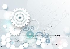 abstract technology background with gears and arrows stock photo