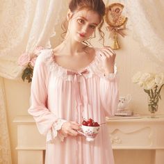 This price is for a nightgown only, others are not included.   	 		 			Size 			XS 			S 			M 			L 			XL 		 		 			Full Length 			119 			122 			125 			128 			128 		 		 			Shoulder to Sleeve Length 			64.4 			65.7 			67 			68.3 			69.6 		 		 			Bust 			87 			91 			95 			99 			103 		 		 			Neck Circumference 			69 			70.5 			72 			73.5 			75 		 		 			Hem Circumference 			159 			163 			167 			171 			175 Feminine Long Sleeve Night Robe, Pink Long Sleeve Dresses For Night, Feminine Long Sleeve Nightgown For Home, Feminine Long Sleeve Sleepwear For Bedtime, Long Sleeve Nightgown With Lace Trim For Sleepover, Long Sleeve Lace Trim Sleepwear For Sleepovers, Pink Long Sleeve Nightgown, Pink Long Sleeve Nightgown For Nighttime, Feminine Lace Trim Nightgown For Pajama Party