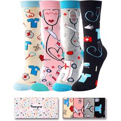 PRICES MAY VARY. NURSE SOCKS: These doctor socks for women feature medical graphics. Give this funny nursing socks gift box to them and they'll appreciate the thoughtful present that they can use every day. EXTENSIVE COVERAGE: Fits a vast range, covering women's shoe sizes 6-12 and sock sizes 8-13. COZY COMFORT: Made from an exceptionally soft cotton blend, these socks provide a luxurious, stretchable experience. NURSE GIFTS: Pharmacist socks make great gifts for nurses, nursing students, medica Future Doctor Gifts, Medical Socks, Radiologist Gifts, Nurse Socks, Doctor Graduation Gift, Paramedic Gifts, Funny Nursing, Nurses Week Gifts, Medical Student Gift