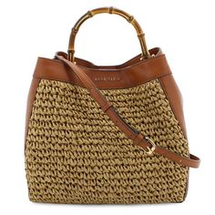 Bask in Summer Style with the Anne Klein Straw Tote where timeless design meets boardwalk-ready charm. This stylish and spacious tote features an attractive woven straw design with a bamboo handle, making it a natural choice for a casual outing during those warmer months. It comes with a matching zippered pouch that can be used with the bag or carried by itself.  synthetic upperwoven straw exterior trimmed with faux-leatheropen-top design with magnetic-snap closurefabric-lined interior with zip Summer Handbags 2024, Summer Purses 2024, Straw Handbags Summer, Paint Trim, Butterfly Prints, Straw Design, Anne Klein Bags, Leather Zipper Pouch, Summer Purses