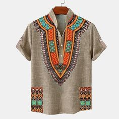 Season:Summer,Spring; Fabric:18.6% Linen Fabric  18.2% Regenerated Fibre; Sleeve Length:Short Sleeve; Look After Me:Machine wash,Hand wash; Gender:Men's; Style:Casual,Tribal; Elasticity:Inelastic; Tops Type:Henley Shirt,Linen Shirt,Ethnic Shirt; Occasion:Daily,Vacation; Fit Type:Regular Fit; Pattern:Ethnic; Design:Print; Neckline:Mandarin Collar,Band Collar; Listing Date:05/31/2024; Bust:null; Length:null; Shoulder Width:null; Fit US Size:null; Fit UK Size:null; Fit EU Size:null; Sleeve Length:n Cheap Traditional Men's Shirt, Mens Printed Shirts, Shirt Linen, Linen Shirt Men, Ethnic Design, Mens Linen, Spring Fabric, Henley Shirt, Ethnic Patterns