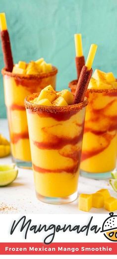 two glasses filled with mexican style mango smoothie