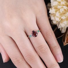 Vintage Garnet Engagement Ring Unique Red Gemstone Ring | Etsy Burgundy Garnet Gemstone Ring, Garnet Open Ring Jewelry For Wedding, Garnet Multi-stone Jewelry For Gifts, Burgundy Ruby Ring With Gemstone, Burgundy Ruby Rings Fine Jewelry, Burgundy Ruby Rings With Gemstone, Burgundy Ruby Gemstone Ring, Fine Jewelry With Red Gemstone Accents, Red Teardrop Gemstone Rings