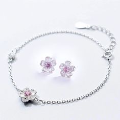 Bridal Party Gifts - Cherry Blossom Earrings and Bracelet Set Flower Girl Jewelry Set, Cherry Blossom Earrings, Flower Girl Jewelry, Girl Gift Set, Pink Cherry Blossom, Cherry Blossom Flowers, Pink Cherry, Flower Girl Gifts, Bridal Party Gifts