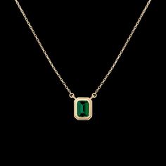 Timeless Green Jewelry With Bezel Setting, Classic Yellow Gold Necklace With May Birthstone, Classic 14k Gold Necklace With Emerald Cut, Green 14k Gold Jewelry With Bezel Setting, 14k Gold Emerald Cut Fine Jewelry Necklace, Fine Jewelry 14k Gold Necklaces With May Birthstone, Yellow Gold Necklace With Emerald Cut Bezel Setting, Yellow Gold Emerald Cut Necklace With Bezel Setting, Yellow Gold Emerald-cut Necklace With Bezel Setting