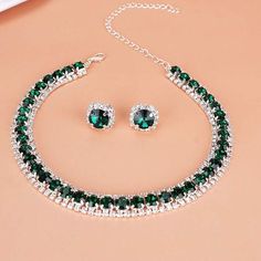 Party Jewelry Sets With Rhinestones And Alloy, Green Alloy Jewelry For Party, Green Alloy Party Jewelry, Crystal Jewelry For Christmas Party, Green Rhinestone Jewelry Sets For Party, Christmas Party Jewelry With Cubic Zirconia, Green Crystal Rhinestone Jewelry Sets, Green Crystal Jewelry Sets With Rhinestones, Christmas Wedding Rhinestone Jewelry