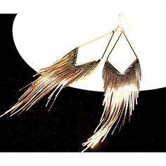 Vintage Metal Gold Color Long Tassel Earrings Metal Tassel Earrings For Party, Party Fringe Metal Earrings, Metal Fringe Earrings For Party, Metal Chandelier Earrings With Tassels For Party, Trendy Gold Fringe Earrings, Trendy Gold Tassel Earrings With Fringe, Metal Dangle Threader Earrings For Party, Gold Tassel Earrings For Party, Trendy Fringe Drop Earrings