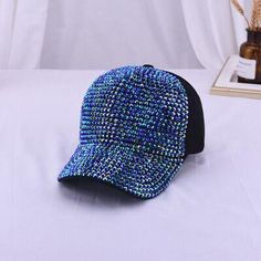 Rhinestones Baseball Caps | Fashionsarah.com Baseball Cap For Women, Lgbtq Clothing, Night Parties, Pink Baseball Cap, White Baseball Cap, Blue Black Color, Hip Hop Hat, Black Baseball Cap, Happy Hair