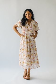 The Agnew Floral Button-Up Midi Dress in Yellow Multi Quirky Dress, Sunday Dresses, Piper And Scoot, Embroidered Midi Dress, Floral Button Up, Floral Shirt Dress, Black And White Tops, Top Sales, Floral Shirt