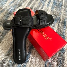 New Pierre Dumas Black Slides, Sandals Size 7.5. These Sandals Are Super Cute And Comfortable With A Cushioned Foot Bed And Buckle Detail. These Will Be Your Go To Sandals For Work, A Day Of Shopping Or A Dinner Date. Same-Day Shipping Is Always My Goal But If Same-Day Shipping Is Not Possible, I Will Definitely Contact You. Regardless, Your Item Will Be Shipped Within 24 Hours. Please Feel Free To Contact Me With Any Questions! Thanks For Looking! Sandals For Work, Work Sandals, Comfortable Wedges Sandals, Boho Wedges, Comfortable Wedges, Tan Sandals, Black Slides, Tan Shoes, Walking Sandals