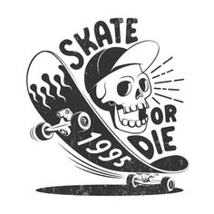 the skateboarder is riding his board with skull on it