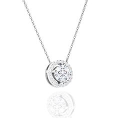 Solitaire 1.25 Carat Round Cut Halo Pendant Necklace18k White Gold over Silver, solitaire moissanite halo pendant necklace in 18k white gold over silver 18-inch cable chain that is secured by a spring ring clasp, this handmade necklace features 1 carat round cut real moissanite .25 carat high quality moissanites total weight of 1.25 carat. necklace is made with high quality and real gemstone. The moissanite necklace is a perfect gift for her or for anniversary, birthday, mother's day, valentine' Round Halo Setting Necklace With Lab Grown Diamond, Round Lab Grown Diamond Necklace With Halo Setting, Round Necklace With Halo Setting And Lab Grown Diamond, Moissanite Necklace With Halo Design In Diamond White, Sterling Silver Diamond White Necklace With Halo Design, Moissanite Round Pendant Necklace, Moissanite Round Pendant Necklace With Halo Setting, Moissanite Pendant Necklace With Halo Setting, Dazzling Solitaire Necklace With Halo Setting