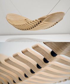 a wooden object is suspended from the ceiling