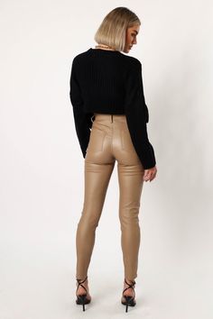 Sammie Vegan Leather Pants - Tan - Petal & Pup USA Fitted Bottoms With Button Zip Fly And Tapered Leg, Casual Winter Bottoms With Button Zip Fly, Brown Mid-rise Pants With Belt Loops, Mid-rise Brown Pants With Belt Loops, Trendy Straight Leg Bottoms With Zipper Closure, Versatile Straight Leg Bottoms For Fall, Versatile High Rise Pants For Fall, Versatile High-rise Pants For Fall, Versatile High Rise Bottoms For Fall