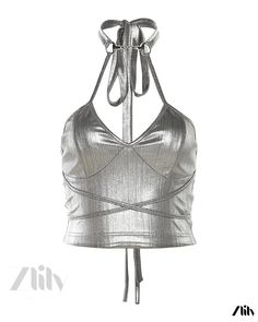 Zlily - Solid Color Slim Fit Fashion Halter Neck Strap Sexy Backless Vest Cute Bandage, Vest Streetwear, Silver Crop Top, Women Halter, Summer Vintage, Stage Outfits, Vintage Summer, Neck Strap, Halter Neck