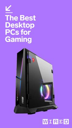 the best desktop pc for gaming is on display in front of a purple and white background