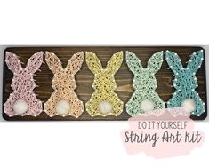 an easter bunny string art kit is shown with the words, do it yourself string art kit