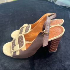 Pre-Owned Some Wear On Sole Vintage Leather Heels With Removable Insole, Retro Leather Sandals With 4-inch Heel, Chie Mihara Shoes 2022, Vintage Gold Heels With 4-inch Heel, Mihara Shoes, Chie Mihara Shoes, Block Heel Shoes, Cute Heels, Heel Shoes