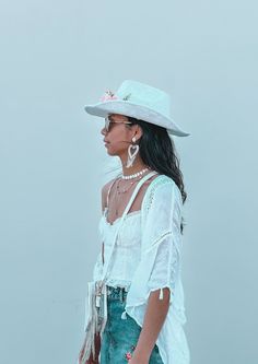 Say hello to all your summer festivities this year with our unique lacy bohemian cowgirl hat! This chic structured cowboy hat is beautifully crafted with delicate white lace adding the perfect feminine touch and adorned with beautiful peachy florals for that ultimate bohemian desert look. It's the perfect unique accessory to complete your festival outfit or your next elopement/engagement shoot! High quality and thick string tie is included to secure your hat around your head. You can wear it on White Bohemian Brimmed Sun Hat, White Western Hat For Spring, White Bohemian Straw Hat For Vacation, White Bohemian Straw Hat For Spring, White Bohemian Wide Brim Hat, White Western Sun Hat For Kentucky Derby, White Sun Hat For Kentucky Derby, Bohemian Fedora Sun Hat For Garden Party, Bohemian White Hat For Beach Season