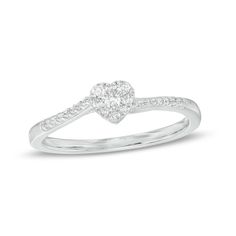 Share your heart through the sweet details of this darling diamond promise ring. Crafted in sterling silver The playful heart-shaped composite sparkles with multi-sized diamonds. Diamond-lined ribbons along the shank subtly curve at the center. This 1/6 ct. t.w. diamond ring adds a cute touch to any look. Promise Rings Cheap Simple, White Diamond Heart Ring With Halo Setting, White Diamond Heart Cut Ring, White Heart Ring With Halo Setting For Promise, Sterling Silver Heart Promise Ring, Valentine's Day Solitaire Diamond Ring, Heart Shaped Diamond Ring For Promise, White Diamond Ring With Prong Setting And Heart Shape, White Heart-shaped Diamond Ring With Prong Setting