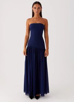 Eden Strapless Maxi Dress - Navy – Peppermayo US Hen Party Dress, Hen Party Outfits, Take Five, The Eden, Strapless Neckline, Strapless Maxi, Maxi Dress Navy, Beige Dresses, Strapless Maxi Dress