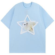 Lemandik Cute Graphic T-shirt Star Cat – LEMANDIK Sweatshirt Jean Jacket, Summer Humor, Image Swag, Cat Graphic Tee, Blue Graphic, Five Pointed Star, Cute Stars, Cat Graphic, Boyfriend T Shirt