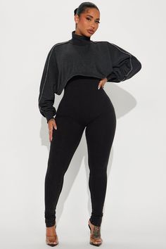 Available In Sage And Black. Jumpsuit Set Mock Neck Long Sleeve Stretch Legging Disclaimer: Due To The Specialized Wash Process, Each Garment Is Unique. Disclaimer: Runs Big, Shop One Size Down. 94% Cotton 6% Spandex Long Sleeve: 51% Cotton 49% Polyester Imported | Got To Be Real Jumpsuit Set in Black size XS by Fashion Nova Plus Size One Piece, Sweater Jumpsuit, Concert Fits, Stretch Leggings, Casual Jumpsuit, Jumpsuit Fashion, Matching Dresses, Work Fashion, Jumpsuits For Women