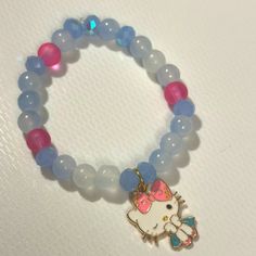 Hello Kitty Charm Bracelet With Pink And Baby Blue Beads For The Fashionista In You Accessories Hello Kitty, Hello Kitty Charm, Kitty Accessories, Hello Kitty Accessories, Hello Kitty Pink, Blue Beads, Baby Blue, Pink Blue, Hello Kitty