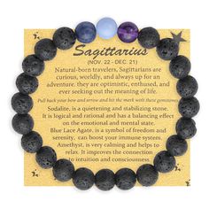 PRICES MAY VARY. DESIGN: Nov 23 to Dec 20, Sagittarius stones - Blue Lace Agate, Amethyst, Sodalite. They are connected with your Zodiac, know exactly what you need and can bring their deep healing vibrations into your world MATERIAL: 8mm crystal stones - Blue Lace Agate, Amethyst, Sodalite and lava rock stones, connected by Korean crystal elastic string, ended with double different kind of knots, more sturdy for daily wearing SIZE: Stretch bracelet, easy to put on and off, Inner length approx 1 Constellation Jewelry, Zodiac Cards, Bracelet Easy, Deep Healing, Zodiac Birthdays, Healing Vibrations, Zodiac Bracelet, Spiritual Crystals, Zodiac Jewelry