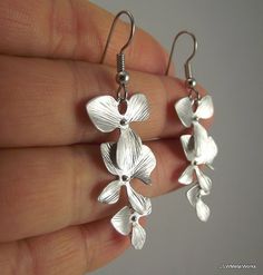 Cascading Orchid Earrings Silver Earrings by JSWMetalWorks on Etsy Orchid Earrings, Bridal Gift, Earrings Wedding, Keep Jewelry, Bridal Gifts, Sensitive Ears, Bridesmaid Gift, Bride Gifts, Chandelier Earrings