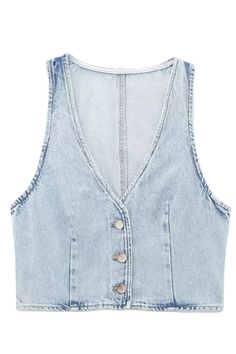 Introducing the Denim Crop Vest, a stylish layering piece with a light wash and pleated front for a touch of sophistication. This V-neck vest features three front silver buttons, adding a chic accent to any outfit. Perfect for versatile styling, it can be dressed up or down for any occasion. Measurements Based on Flat Lay: Small - Chest 18" Length 15" Medium - Chest 19" Length 15.5" Large - Chest 19.5" Length 16" Fabric Content: 100% Polyester Mini Skirt Summer, High Waist Mini Skirt, Crop Vest, Fits Clothes, Long Sleeve Evening Dresses, Denim Patterns, Short Lace Dress, Cropped Vest, Faded Denim