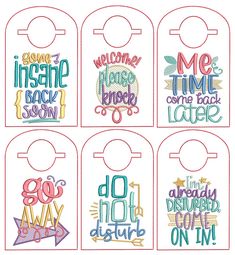 six door hangers with different sayings on them