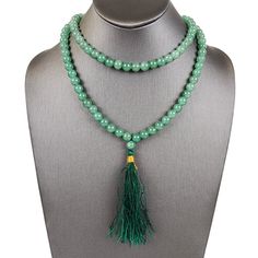 Enhance your spiritual journey with our exquisite Green Aventurine Mala Beads. Each of the 108 mala beads is made from Green Aventurine.  Also known as the “Stone of Opportunity”, Green Aventurine is revered for its metaphysical properties which include the ability to promote growth, prosperity, healing and harmony.  These Green Aventurine beads will encourage you to persevere until you find yourself in a position of leadership.         Each bead works with the other to promote the powerful en Spiritual Jade Jewelry With 108 Beads, Spiritual Jade Beads For Meditation, Meditation Jewelry With Round Aventurine Beads, Aventurine Round Bead Jewelry For Meditation, Green Spiritual Beads For Healing, Round Beads Aventurine Jewelry For Meditation, Round Beaded Aventurine Jewelry For Meditation, Green Spiritual Beads, 108 Count, Spiritual Aventurine 8mm Beaded Jewelry