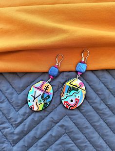 Artsy Multicolor Jewelry With Matching Earrings, Multicolor Hand Painted Earrings, Artsy Colorful Earrings As Gift, Artsy Colorful Earrings For Gifts, Artsy Colorful Earrings For Gift, Unique Colorful Design Earrings As Gift, Unique Colorful Earrings For Gifts, Colorful Earrings As A Gift, Colorful Hand Painted Earrings As Gift