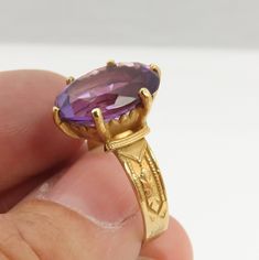 Estate 14k yellow gold large amethyst ring size 6.5. a 15mm by 10mm amethyst stone. great shape. no chips or damage. 4 grams. good size cocktail ring. Victorian Gold Oval Amethyst Ring, Victorian Gold Amethyst Ring In 14k Gold, Hallmarked 14k Gold Oval Amethyst Ring, Collectible Oval Amethyst Ring In 14k Gold, Heirloom Yellow Gold Solitaire Amethyst Ring, Heirloom Yellow Gold Amethyst Solitaire Ring, Heirloom Amethyst Solitaire Ring In Yellow Gold, Gold Victorian Amethyst Ring In 14k Gold, Antique 14k Yellow Gold Amethyst Ring