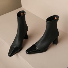 As low as $59.00 Business Low Heel Boots Medium Width, Fall High Heel Martin Boots In Polyurethane, Black Square Toe Faux Leather Martin Boots, Black Faux Leather Martin Boots With Square Toe, High Heel Faux Leather Mid-calf Boots For Office, Fall Heeled Boots With Pointed Toe, Winter Ankle-high Heeled Boots With Contrasting Heel Counter, Elegant Black Martin Boots For Fall, Winter High Ankle Heels For Work