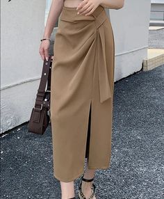 The most elegant attire, perfect for any occasion, is this new skirt. The flattering cut and subtle color palette make it a perfect addition to your wardrobe. Do you wanahavit? Size(cm) Length Waist Hip Thigh S 79 64 / / M 80 68 / / L 81 72 / / XL 82 76 / / *Tips: (1 cm=0.39 inch, 1 inch=2.54 cm) 1. Please strictly follow the size chart. Do not select the size directly according to your habits.2. The size information may have 1-3cm differences due to manual measurement. Korean Long Skirt, Split Hem Skirt, Fitted Midi Skirt, Midi Wrap Skirt, Elegant Attire, Skirts Midi High Waisted, Long Skirts For Women, Irregular Hem, Body Con Skirt