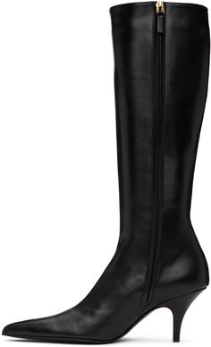 Knee-high polished calfskin boots in black. · Pointed toe · Zip closure at inner-side · Grained leather lining · Covered stiletto heel with rubber injection · Leather sole with rubber injection · H2.75 Supplier color: Black Boots Knee, Tall Boots, Stiletto Heel, Knee High Boots, Knee High, The Row, Calf Skin, Stiletto Heels, Women Wear